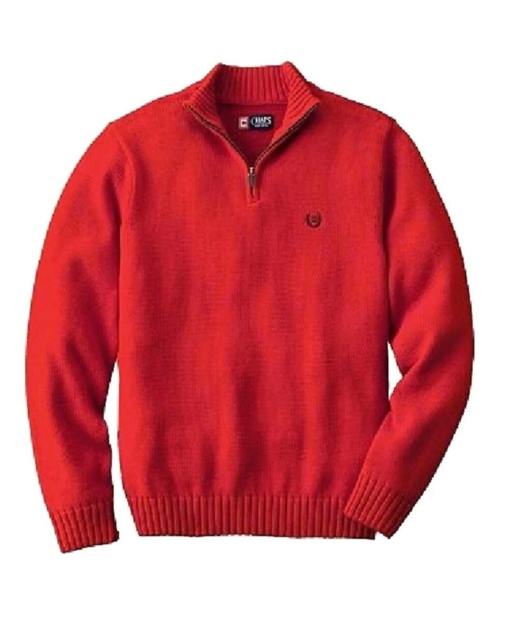 Chaps Sweater Thick Classic Fit 1/4-Zip Red Mock Neck Size L